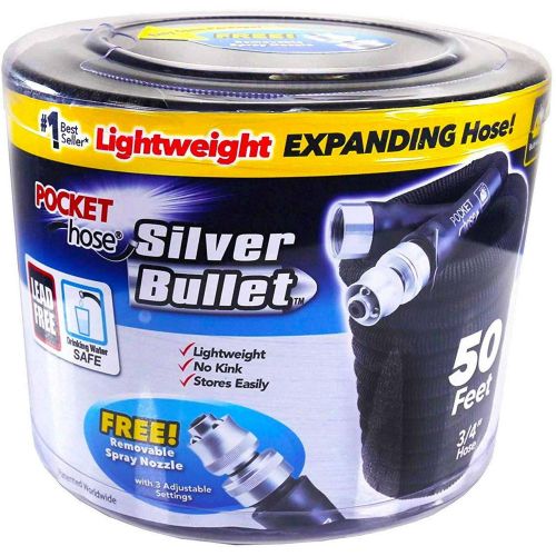 Pocket Hose Original Silver Bullet Water Hose by BulbHead - Expandable Garden Hose That Grows with Lead-Free Aluminum Connectors - Safe Drinking Water Pocket Hose Original Silver Bullet Water Hose by BulbHead - Expandable Garden Hose That Grows with Lead-Free Aluminum Connectors - Safe Drinking Water