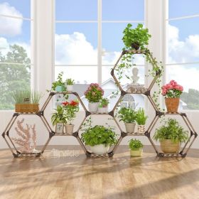 9 Tiers,11 Tiers,13 Tiers Hexagonal Plant Stand Indoor, Wood Outdoor Plant Shelf for Plants, 9 Potted Ladder Plant Holder (Color: 11 Tiers)