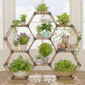 9 Tiers,11 Tiers,13 Tiers Hexagonal Plant Stand Indoor, Wood Outdoor Plant Shelf for Plants, 9 Potted Ladder Plant Holder (Color: 9 Tiers)