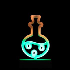 Battery Powered USB LED Neon Night Lights Sign Xmas Art Bat Neon Sign Witch Halloween Decoration Party Wall Hanging Neon Lamp (Color: Multicolor, Emitting Color: Round Potion Bottle)