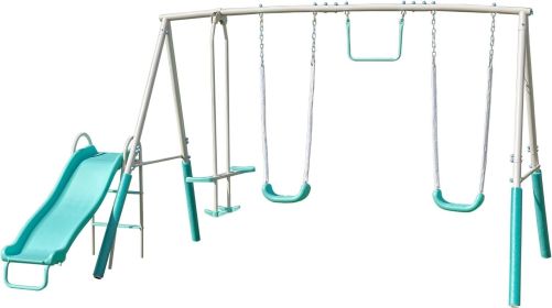 Sportspower Arcadia Swing Set - Outdoor Heavy-Duty Metal Playset for Kids with Slide (Color: Teal)