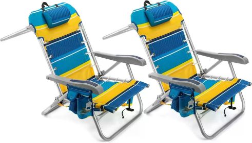 Beach Chair Set of 2, Adjustable 5 Positions,Cup Holder and Phone Holder,foldable Patio Recliner. (Color: Sunshine)