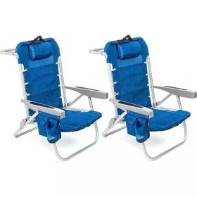 Beach Chair Set of 2, Adjustable 5 Positions,Cup Holder and Phone Holder,foldable Patio Recliner. (Color: Breeze)