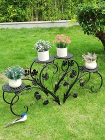 2PCS Rustproof Metal Plant Stand 4 Potted Flower Display Rack Shelf for Garden Balcony Office White and Black (Color: Black)