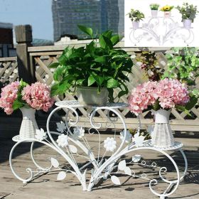 2PCS Rustproof Metal Plant Stand 4 Potted Flower Display Rack Shelf for Garden Balcony Office White and Black (Color: White)