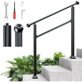 US Heavy Duty 3 Steps Handrails for Outdoor Steps - Adjtable Height Outdoor Stair Railing Fits 2 (Color: 3 Steps)