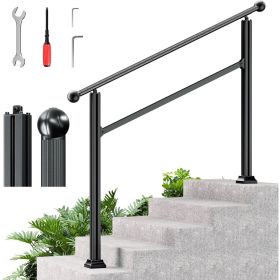 US Heavy Duty 3 Steps Handrails for Outdoor Steps - Adjtable Height Outdoor Stair Railing Fits 2 (Color: 5 Steps)