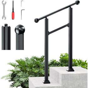 US Heavy Duty 3 Steps Handrails for Outdoor Steps - Adjtable Height Outdoor Stair Railing Fits 2 (Color: 2 Steps)