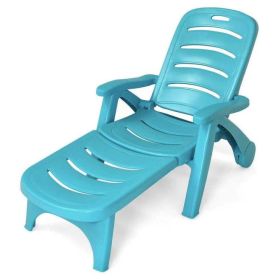5 Position Adjustable Folding Lounger Chaise Chair on Wheels (Color: Turquoise)