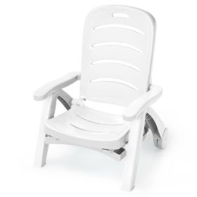 5 Position Adjustable Folding Lounger Chaise Chair on Wheels (Color: White)