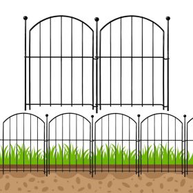 Decorative Garden Fence 10 Panels, Rustproof Metal Wire Animal Barrier Fence for Rabbit Dog (colour: black)
